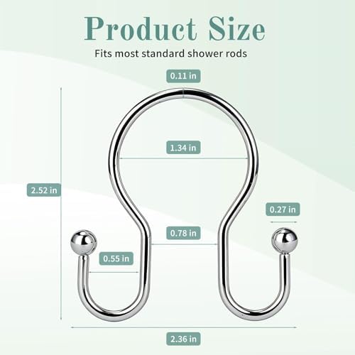 Goowin Shower Curtain Hooks, 12 Pcs Shower Curtain Rings, Stainless Steel Shower Curtain Hangers, Metal Shower Curtain Hooks Rings Rust Proof, Minimalist Shower Hooks for Shower Curtain, Chrome