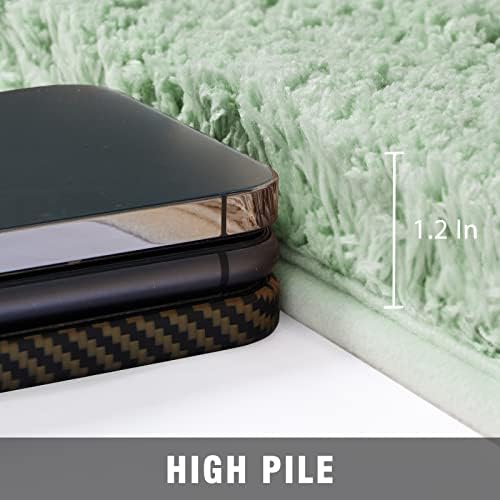 TECHMILLY Non-Slip Bathroom Rugs Sets 2 Piece, Fluffy Soft Luxury Microfiber Shower Mat, Absorbent, Washable & Quick Dry for Bath Floor, 32''x20'', Green