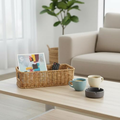 2pcs Toilet Paper Basket, Rectangular Wicker Bathroom Storage Basket, Waterproof Handwoven Toilet Paper Rolls Organizer Baskets for Apartment, Bedroom, Bathroom, Kitchen Shelf (Beige)