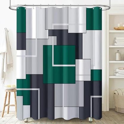 BTTN 72 x 96 Long Geometric Waterproof Fabric Shower Curtain, Emerald Green