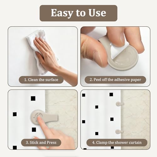 Magnetic Silicone Shower Curtain Clips for Liner 3 Packs (Light Brown)