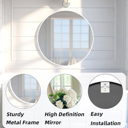 16 inch White Round Mirror, Circle Mirror, Matte White Metal Frame