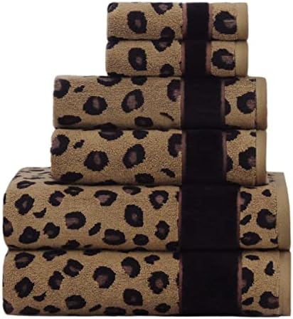 COTTON CRAFT 6 Piece Towel Set - 100% Cotton Animal Print Safari Towels