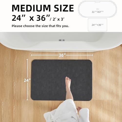 TYUU Thin Bath Mat, Bathroom Rugs Non Slip Washable, 24x36 Dark Grey