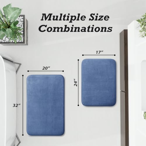 HUXMEYSON Bathroom Rugs Sets 2 Piece, Non-Slip & Quick Dry Bath Mat Set, Ultra Soft Velvet Bath Rugs for Bathroom, Toilet and Shower Floor, Dusty Blue