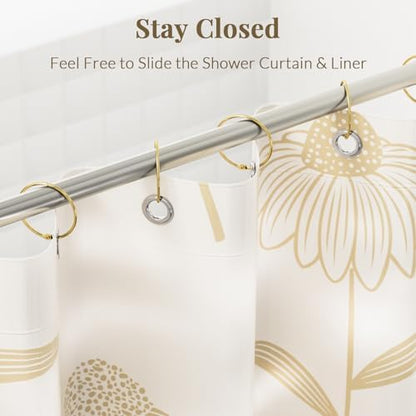 Bathway Shower Curtain Rings, Shower Curtain Hooks Rust Proof Shower Rings for Curtain, Glide Smoothly Metal Gold Shower Hooks for Shower Curtain and Rod, 12 Pcs Snap Joint Shower Curtain Clips