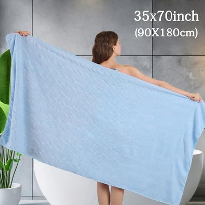 8 Piece Bath Towel Set-2 Oversized Bath Sheets(35"x70"),2 Hand Towels,4 Washcloths-Extra Large Microfiber Towel Sets,Less Lint Highly Absorbent & Quick Dry Bath Towels for Bathroom Gym Pool,Blue