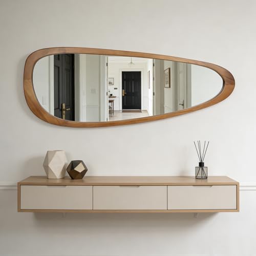 Irregular Asymmetrical Full Length Wall Mirror, 60"x22" Wooden Framed