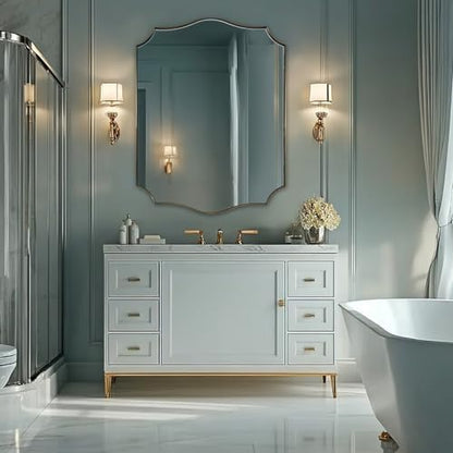 ANDY STAR 30"x40" Brushed Gold Bathroom Mirror, Large Rectangle Scalloped Mirror, Antique Brass Mirror in Rust-Proof Stainless Steel 1" Frame, Unique Wavy Design, Ideal for Home Remodel