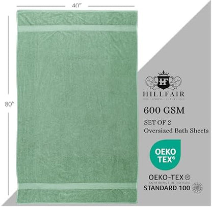 HILLFAIR 100% Cotton 2 Pc XXL Oversized Bath Towel Set 40"x 80"- Sage