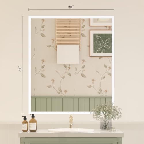 White Framed Bathroom Mirror 28x32, White Vanity Mirrors for Wall
