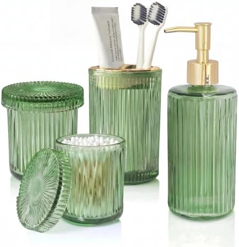 Green Bathroom Accessories Set 4 Pcs, Glass Bathroom Set