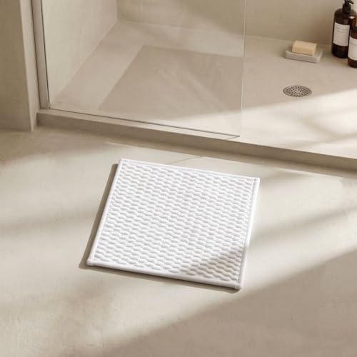Triohero Small Bathroom Rugs Non Slip Washable Bath Rugs Super Absorbent Bathroom Rug Thin Quick Dry Low Pile Bath Mats, White 12"x12"