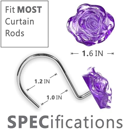 Purple Rose Shower Curtain Hooks: Cute Flower Bathroom Curtain Rings12Pcs