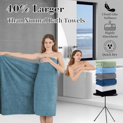 Extra Large Bath Sheet Set of 4,Ultra Soft Fluffy Towel,35”x 70”Oversized Bath Towel Set,Premium Microfiber Bathroom Towel Set Highly Absorbent Quick Dry Shower Towel for Bathroom,Hotel,Spa(Turquoise)