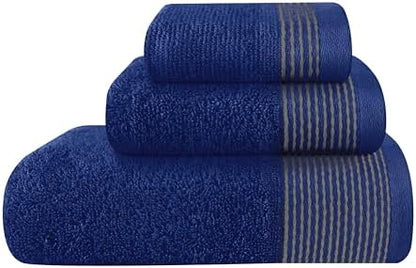Belizzi Home Ultra Soft 3 Pack Cotton Towel Set, Contains a Bath Towel 28x55 inch, a Hand Towel 16x24 inch & a Wash Coth 12x12 inch, Ideal Everyday use, Compact & Lightweight -Navy Blue