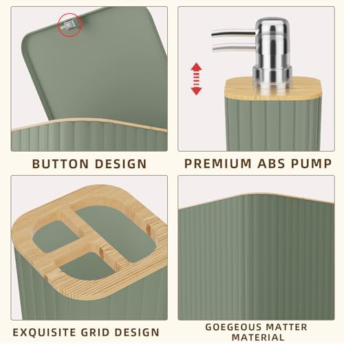 XLHOMO Bathroom Accessories Set - Elegant Sage Green Bathroom Set, 10PC Bathroom Accessory Set, Toilet Brush, Trash Can, Qtip Holder Dispenser & Soap Dispenser