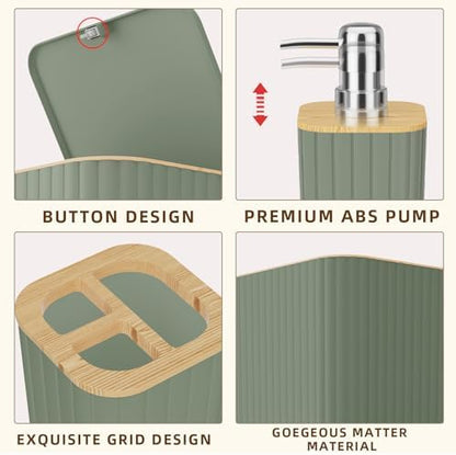 XLHOMO Bathroom Accessories Set - 25PC Sage Green Bathroom Set, Bathroom Set with Shower Curtain and Rugs, Green Shower Curtain Set, Toilet Brush, Bathroom Trash Can