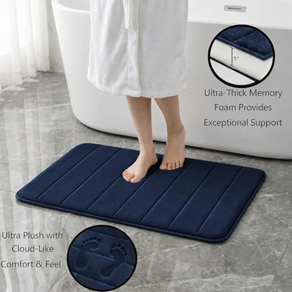 Memory Foam Bath Mat Set 3 Piece，Super Soft Absorbent Bathroom Rug Non Slip, Quick Dry,Machine Wash, Perfect Plush Bathroom Rugs,Home Decor Accessories,Navy Blue