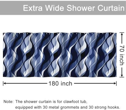 Navy Blue Striped Clawfoot Tub Shower Curtain 180x70 inch 30 Hooks