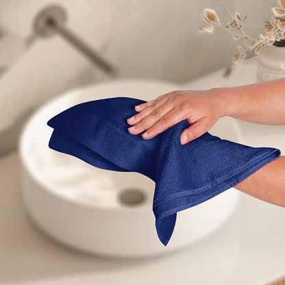 BOUTIQUO Ultra Soft 6-Piece Hand Towel Set 16x28-100% Ringspun Cotton - Durable & Highly Absorbent Hand Towels - Ideal for use in Bathroom, Kitchen, Gym, Spa & General Cleaning - Navy Blue