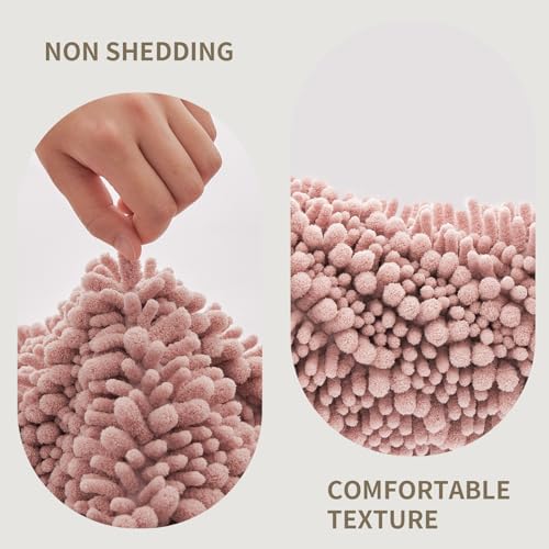 Bathroom Rugs Non Slip Washable 60x24, Extra Thick Soft Chenille Absorbent Bath Mat, High Density Barrier Non Slip Backing, Quick Dry Plush Shaggy Floor Carpet for Tub&Shower, Pink