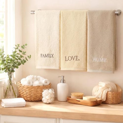 FuWeave 3 Pcs Beige Decorative Hand Towels for Bathroom,Home Love Family