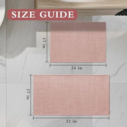 YIHOUSE Bathroom Rugs Thin Bath Mat Sets 2 Pieces Quick Dry,Pink