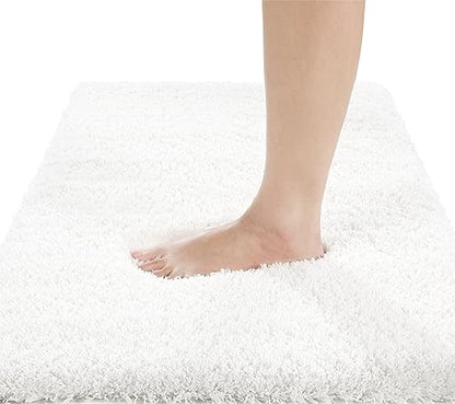 Yimobra Fluffy Plush Bath Rug, Super Shaggy Soft Comfortable Non Slip, Water Absorbent Microfiber Bath Mat, Dries Quickly, Machine Washable Thick Bathroom Rugs for Shower, 70" X 24", Off White