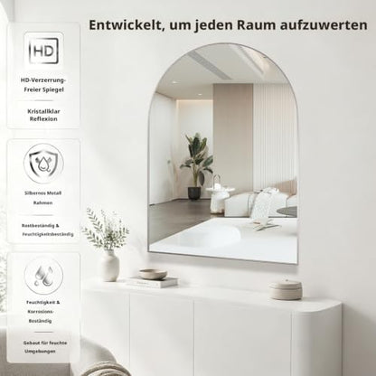 Arched Wall Mirror for Bathroom, 30"x40" Arched Mirror Wall Mounted Mirror with Metal Frame, Silver Vanity Mirror Decor for Mantle, Bedroom, Entryway, Living Room