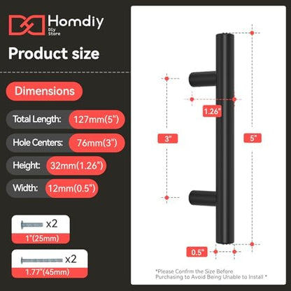 homdiy Black Cabinet Handles 10Pack 3inch Hole Center Kitchen Drawer Pulls and Knobs Stainless Steel Cabinet Hardware for Bathroom, Cupboard