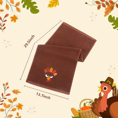 Quera 3 Pack Thanksgiving Turkey Hand Towels Embroidered Towel, Luxury Bathroom Kitchen Decor Set, Tea Towel Drying Baking Cooking Wash Cloth for Thanksgiving Fall Harvest-14×30 Inch