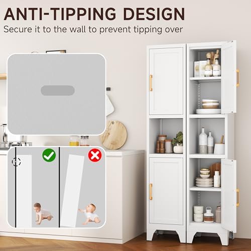 67" Tall Bathroom Storage Cabinet, Narrow Freestanding Bathroom Cabinet with 2 Doors & Adjustable Shelves, Slim Vertical Organizer for Bathroom, Entryway, Kitchen,Living Room（White）