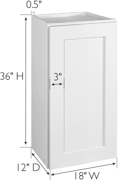 Design House Brookings Shaker Fully Assembled Wall Kitchen Cabinet W1836, 18 W x 12 D x 36 H, Painted White, Solid Wood, Design House, 569079