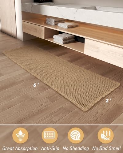 Upgraded Waffle Bath Mat Runner Absorbent Non Slip Bathroom Mat, 2' x 6'