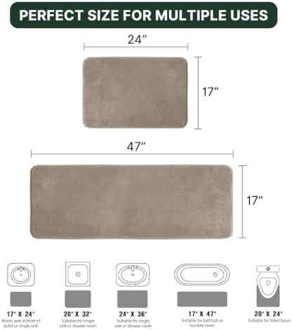 H.VERSAILTEX Kitchen Mat 2 PCS Non Slip Memory Foam Flannel Velvety Kitchen Runner Rug Set for Floor Standing Rugs(47" x 17" + 24" x 17", Taupe)