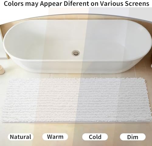 Disolla White Bathroom Runner Rug 24x55 Inch - Long Chenille Bath Mat, Extra Soft Shaggy Plush Absorbent Runner, Non-Slip Washable Rug for Tub, Bedside and Kitchen