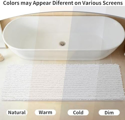 Disolla White Bathroom Runner Rug 24x55 Inch - Long Chenille Bath Mat, Extra Soft Shaggy Plush Absorbent Runner, Non-Slip Washable Rug for Tub, Bedside and Kitchen
