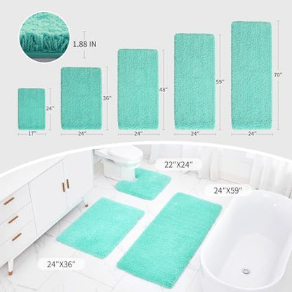 Disolla Mint Green Bathrom Runner Rug 24x70 - Extra Large Soft Plush Bath Mat, Thick Long Non-Slip Shaggy Floor Mat, Ultra-Absorbent for Master Bathroom Vanity