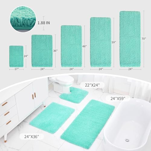 Disolla Mint Green Bathrom Runner Rug 24x59 - Large Soft Plush Bath Mat, Thick Long Non-Slip Shaggy Floor Mat, Ultra-Absorbent for Master Bathroom Bedroom
