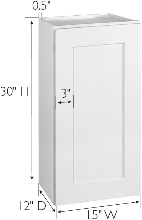 Design House Brookings Shaker Fully Assembled Wall Kitchen Cabinet W1530, 15 W x 12 D x 30 H, Painted White, Solid Wood, Design House, 613497