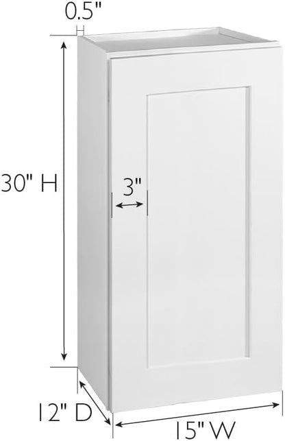 Design House Brookings Shaker Fully Assembled Wall Kitchen Cabinet W1530, 15 W x 12 D x 30 H, Painted White, Solid Wood, Design House, 613497