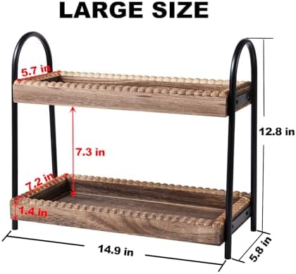BDBDYEAY Bathroom Countertop Organizer, 2 Tier Vanity Organizer and Storage for Cosmetic Skincare Perfume, Wood Bead Storage Shelf for Bathroom Kitchen Coffee Station