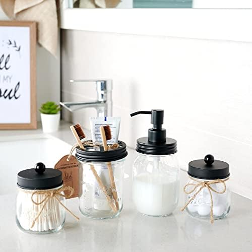 Amolliar Mason Jar Bathroom Accessories Set, 4Pcs Glass Bathroom Set, Black