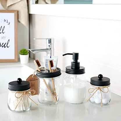 Amolliar Mason Jar Bathroom Accessories Set, 4Pcs Glass Bathroom Set, Black
