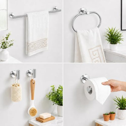 Polished Chrome Bathroom Accessories Set, 7 Pieces Towel Bar Bathroom Hardware Set, 24 Inch Towel Racks for Bathroom, SUS304 Stainless Steel Bathroom Towel Holder Toilet Paper Holder Wall Mounted