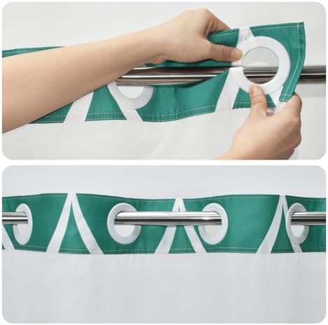 Yiatn Teal Blue No Hook Shower Curtain with Snap-in Liner, 71 x 74 Inch