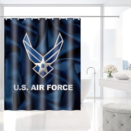 US Air Force Navy Blue Patriotic Shower Curtain with Hooks 72 x 72 Inches