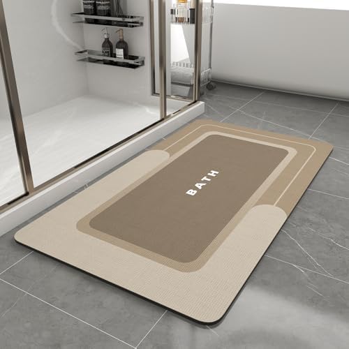 MontVoo Bath Mat-Bath Mat Rug Non Slip Super Absorbent Stain Resistant Quick Dry Thin Bathroom Rug-Bath Mats for Bathroom Floor Bathtub Vanity-Bathmat Bath Rug Easy Care-17"x35",Beige