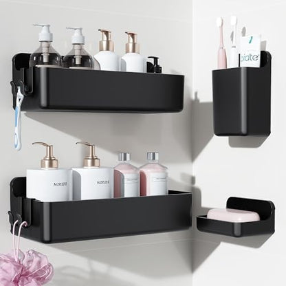Nieifi Adhesive Shower Shelves, Black, 4 Pieces